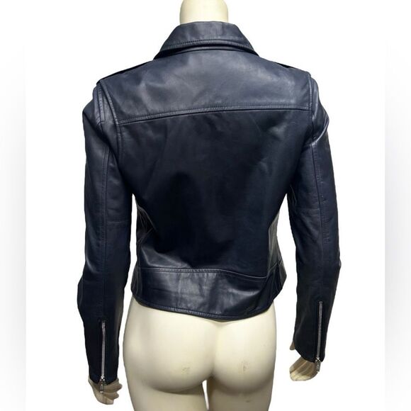 NWT Theory Speed Leather Jacket Dark Navy Blue Asymmetrical Zip Style Sahral - Picture 8 of 16